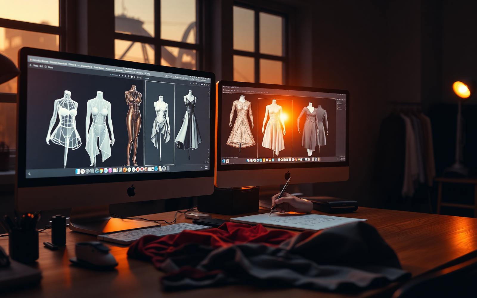 Designer working in 3D garment software