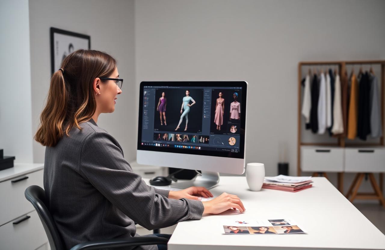 Designer working in TextileHarmony 3D fashion software